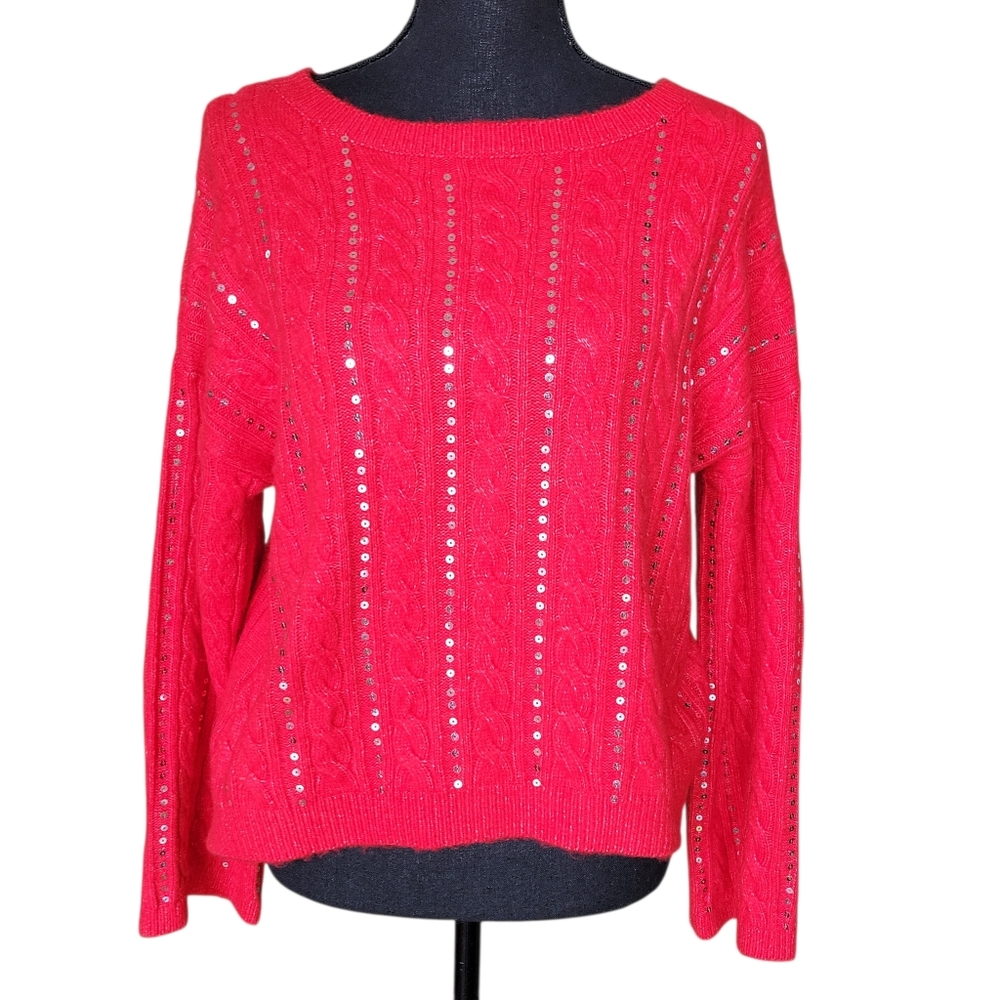 Adyson Parker NWT Red Sequin Cable Knit Sweater Women's Size M